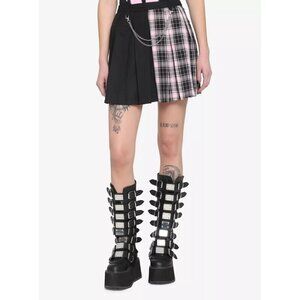 Hot Topic L Skirt Pink & Black Plaid Pleated Academia Pastel Goth Punk Prep